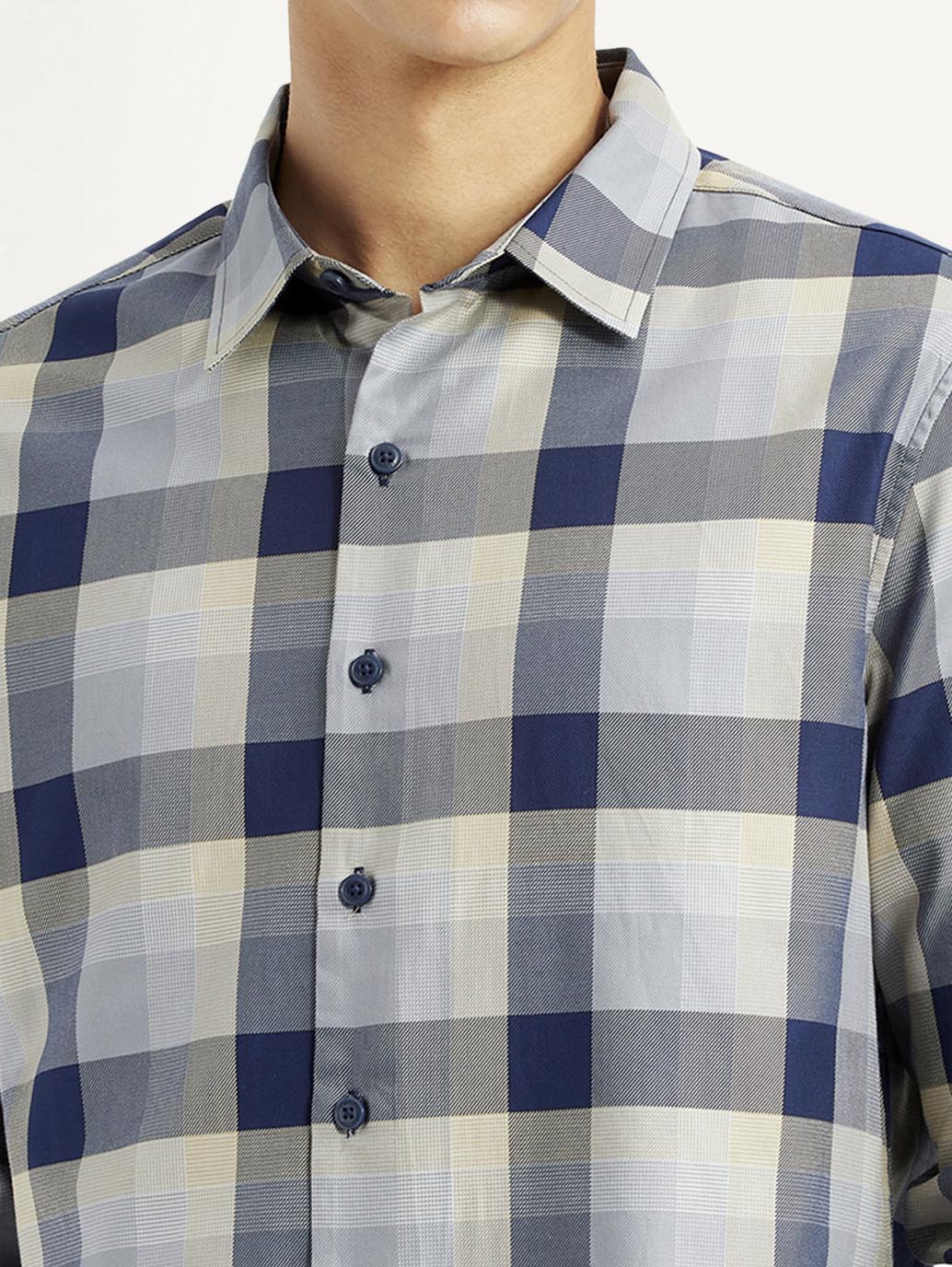 Men'S Checkered Grey Slim Fit Shirt