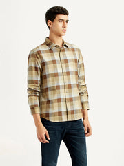 Men'S Checkered Light Brown Slim Fit Shirt