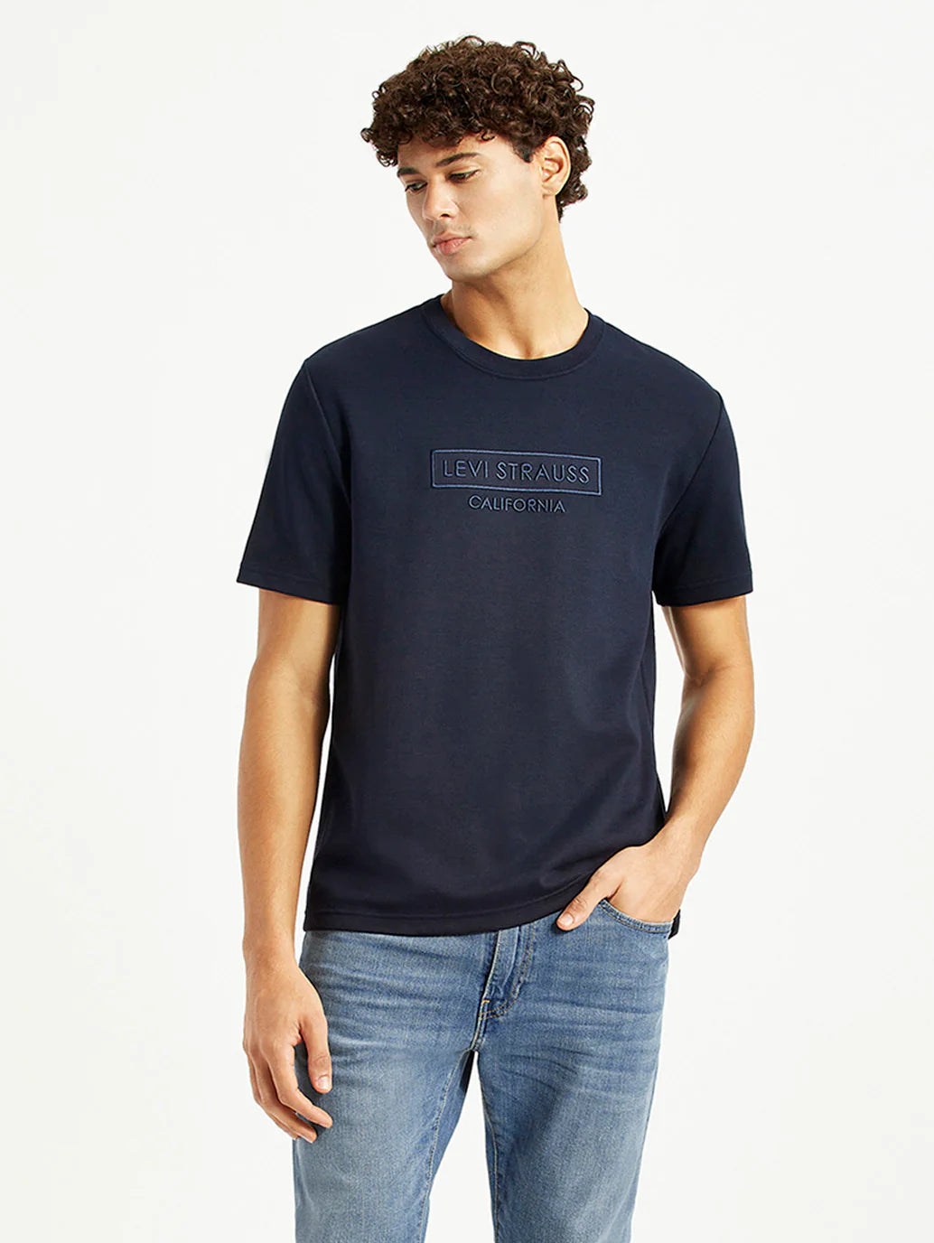 Men'S Brand Logo Navy Crew Neck T-Shirt
