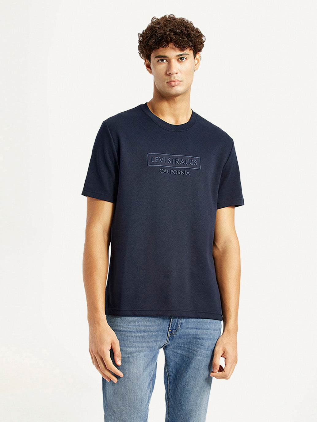 Men'S Brand Logo Navy Crew Neck T-Shirt
