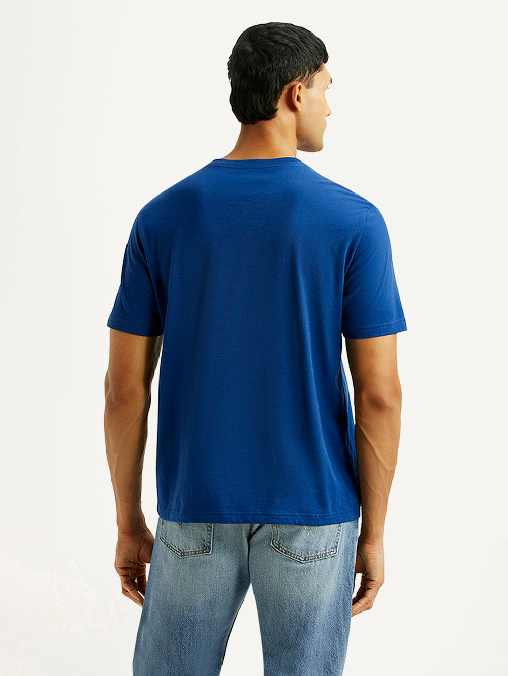 Levi's men's blue crew neck T-shirt with brand logo, shown from the back, casual style for everyday wear.