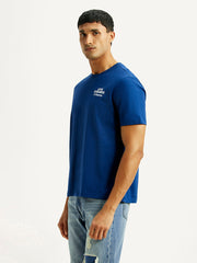 Levi's men's blue crew neck T-shirt with brand logo, side view showing soft fabric and classic fit.