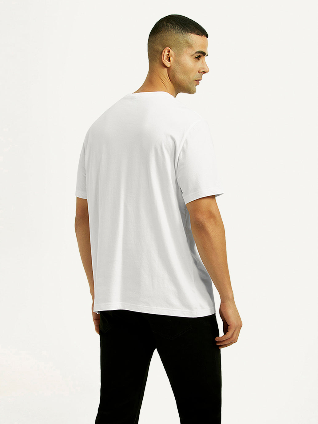 Levi's men's long-sleeve T-shirt in navy with back view showing classic logo and fitted crew neck style.