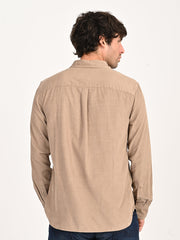 Back view of Levis men's beige corduroy slim fit casual shirt, showcasing the textured fabric and classic collar.
