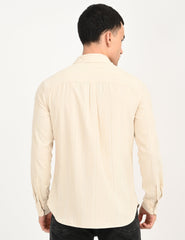 Men'S Striped Cream Slim Fit Corduroy Shirt - Goyalsons ShopMax