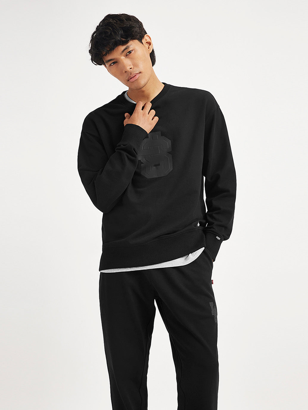 Men'S Brand Logo Black Crew Neck Sweatshirt