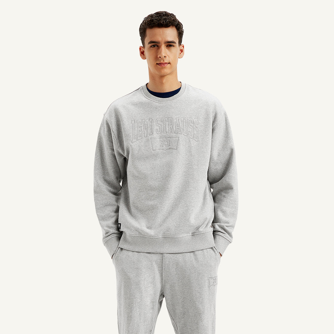 Men'S Embroidered Grey Crew Neck Sweatshirt