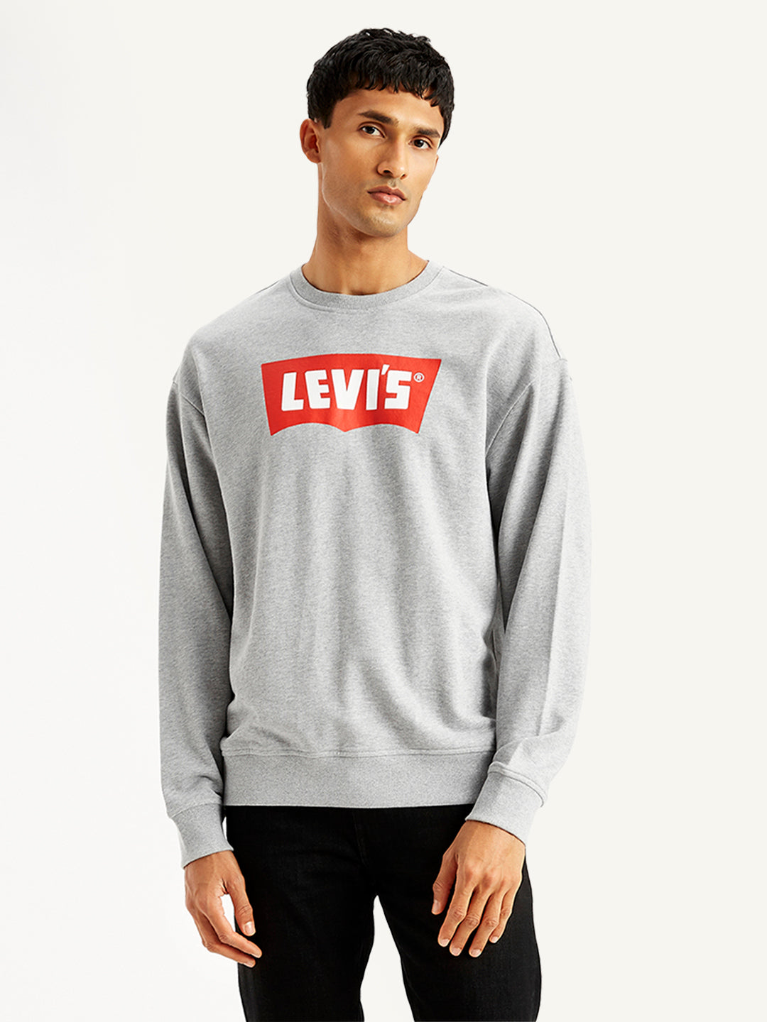 Men'S Brand Logo Grey Crew Neck Sweatshirt