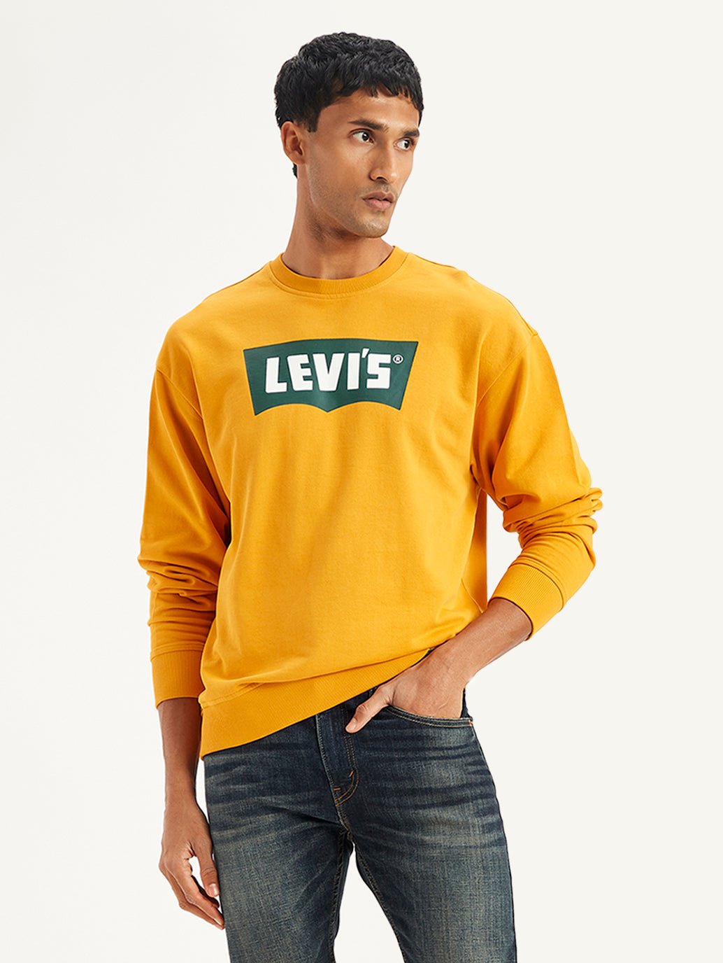 Men'S Brand Logo Yellow Crew Neck Sweatshirt