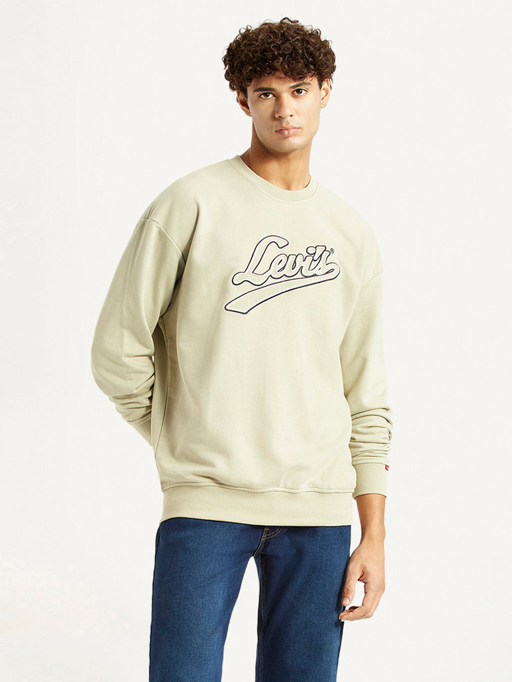 Men'S Brand Logo Beige Crew Neck Sweatshirt