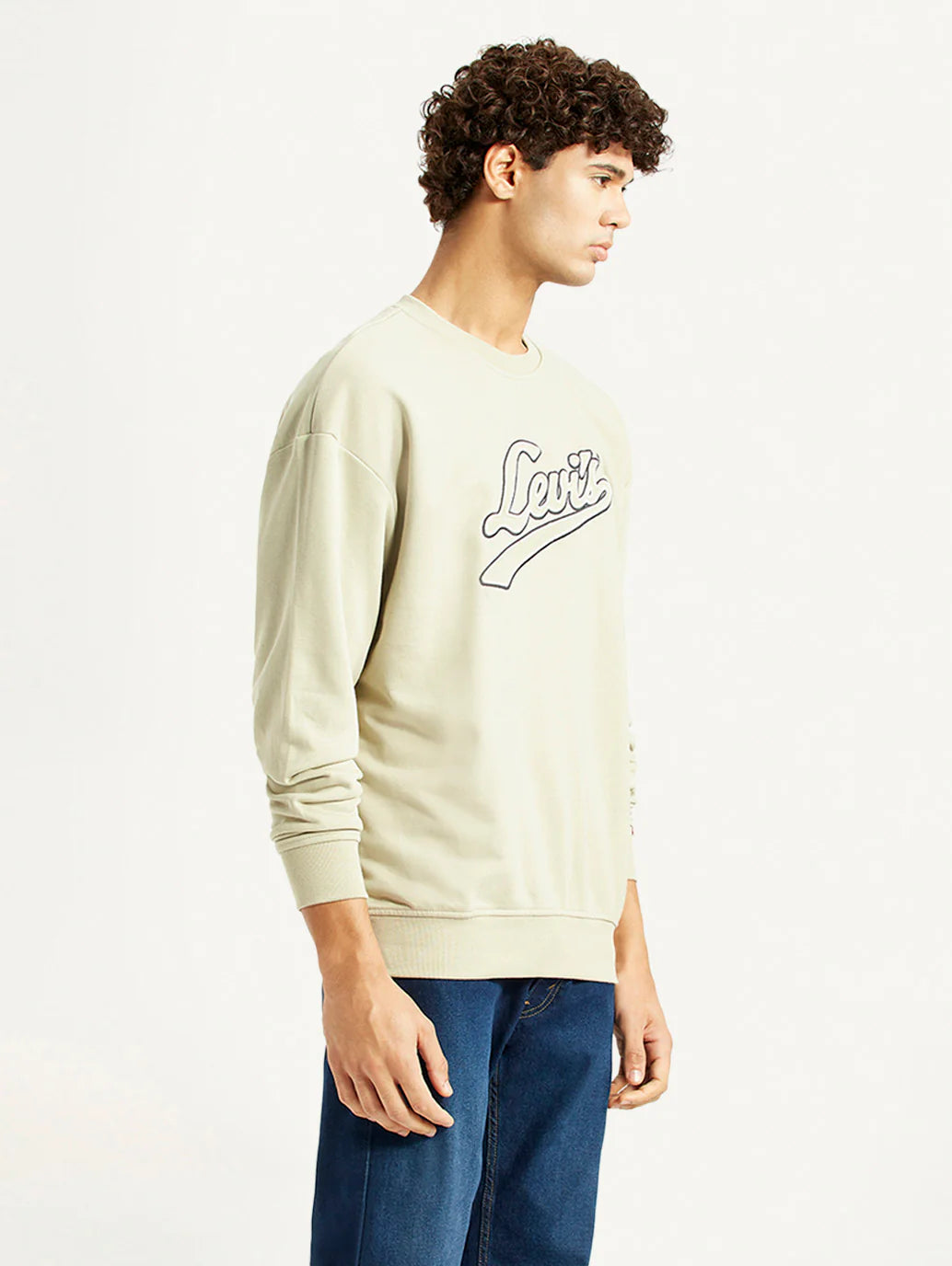 Men'S Brand Logo Beige Crew Neck Sweatshirt