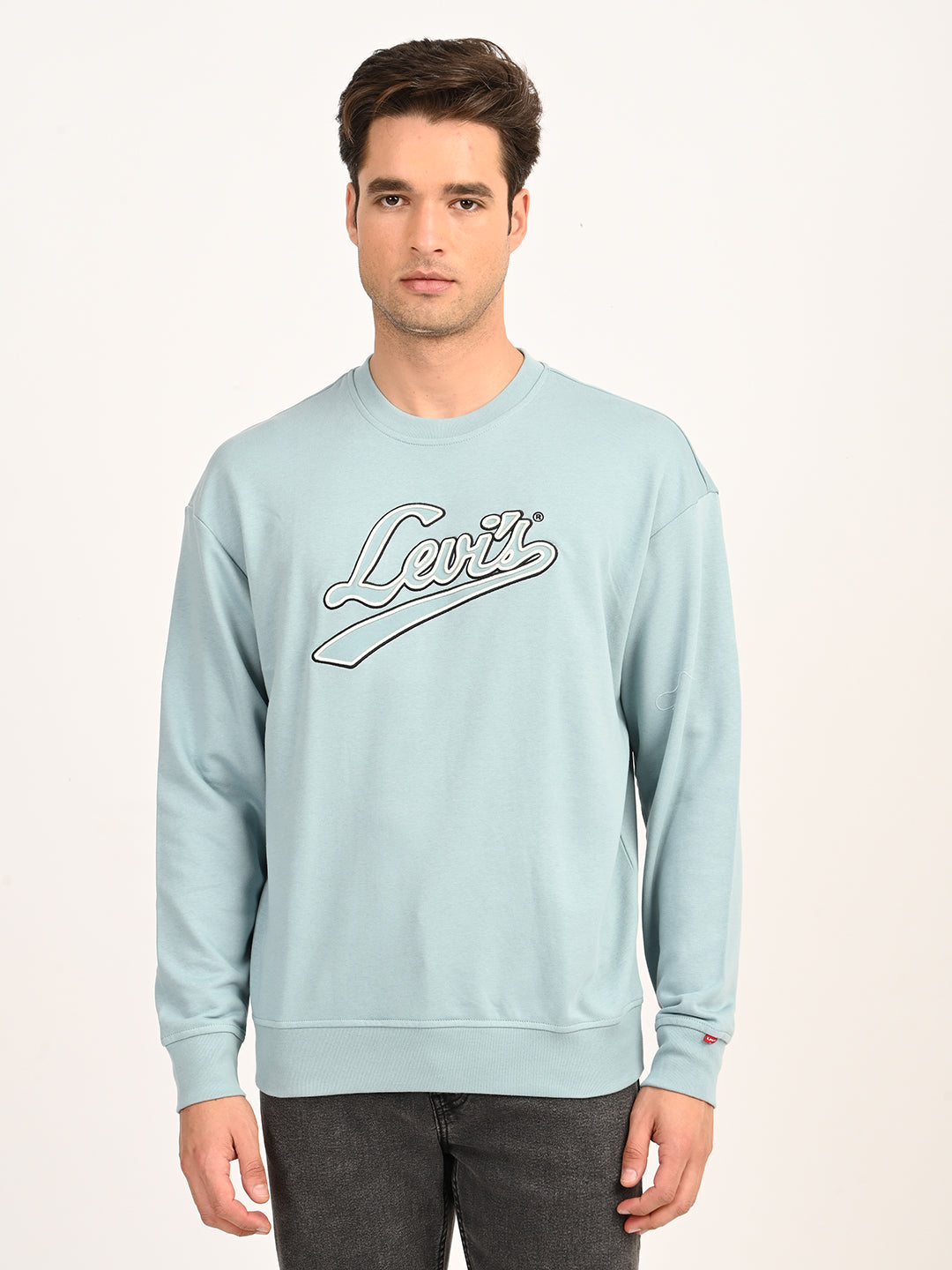 Men'S Brand Logo Light Blue Crew Neck Sweatshirt