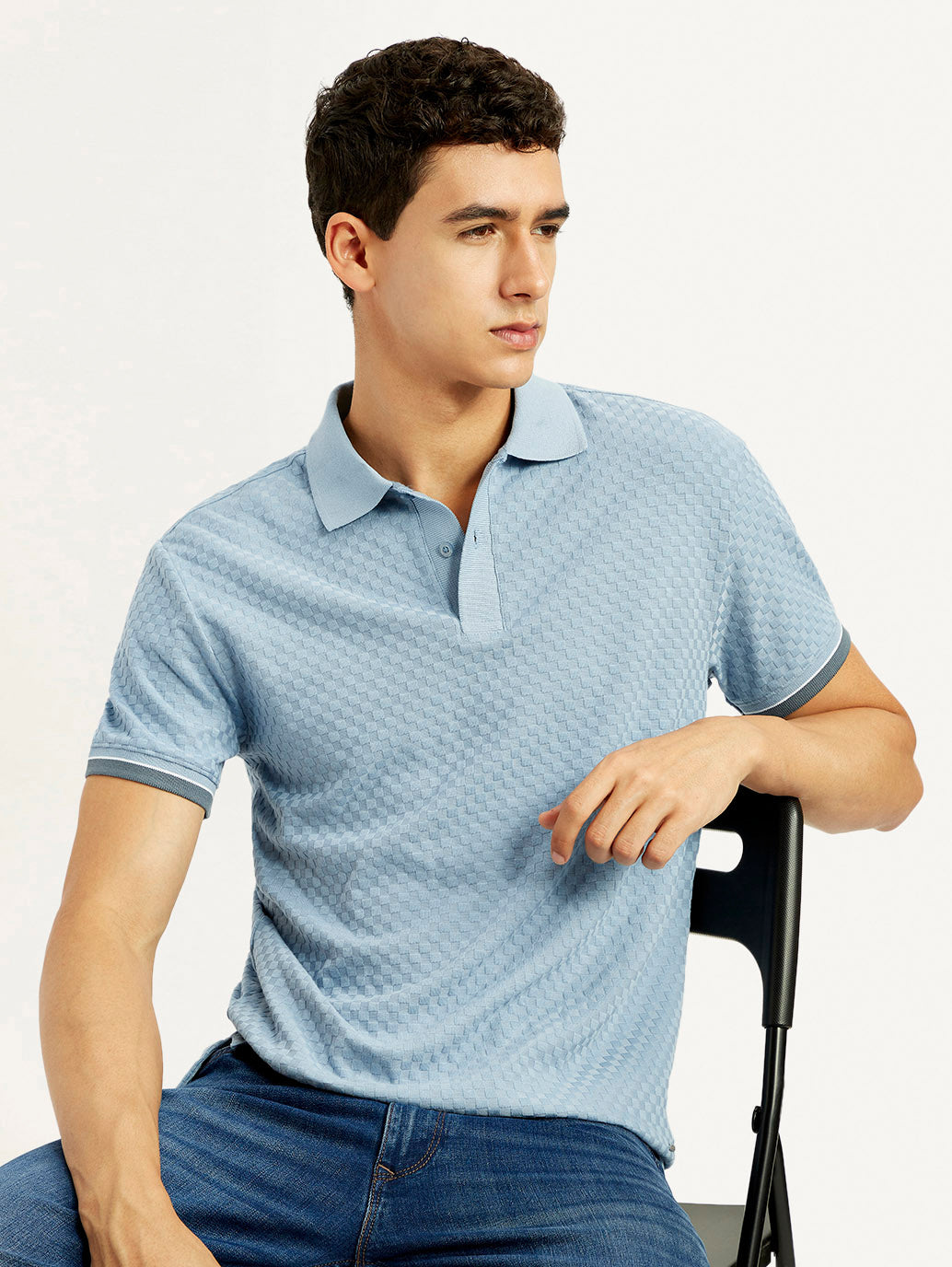 Men'S Solid Light Blue Slim Fit Polo T-Shirt