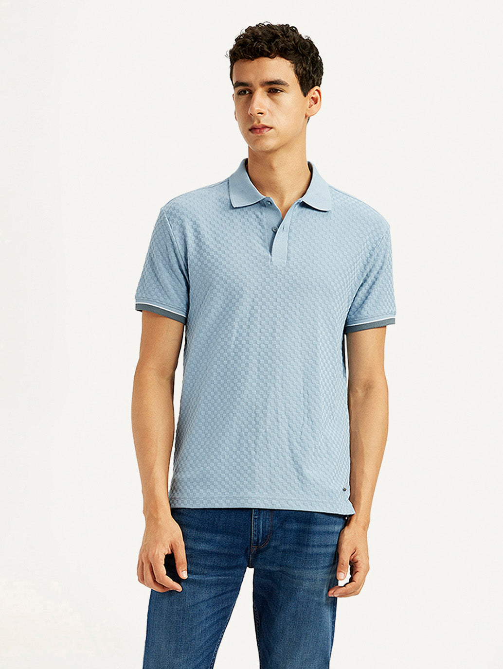 Men'S Solid Light Blue Slim Fit Polo T-Shirt