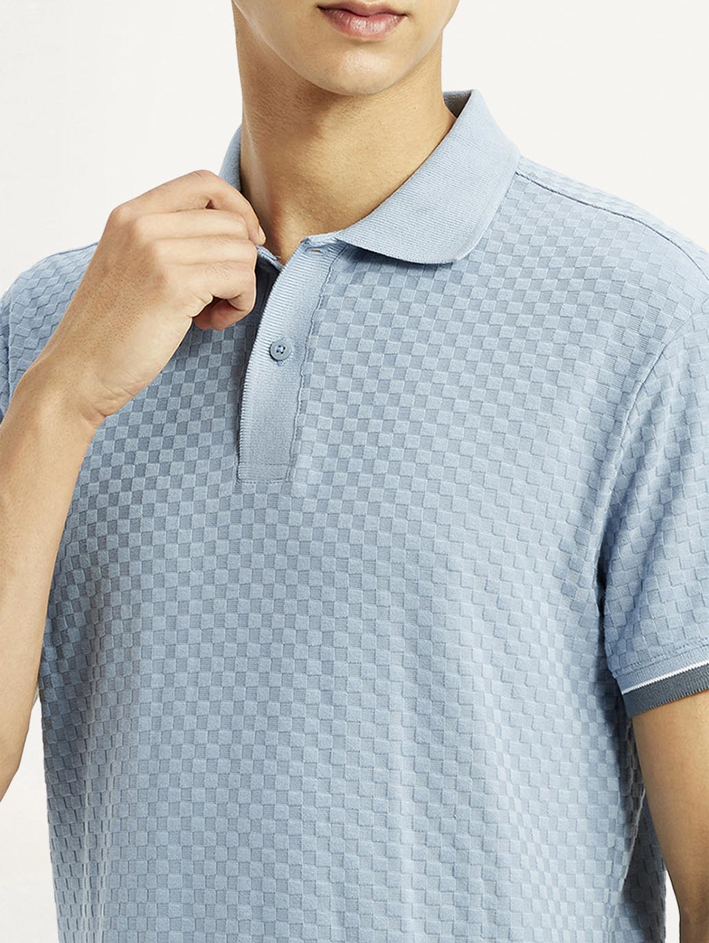 Men'S Solid Light Blue Slim Fit Polo T-Shirt