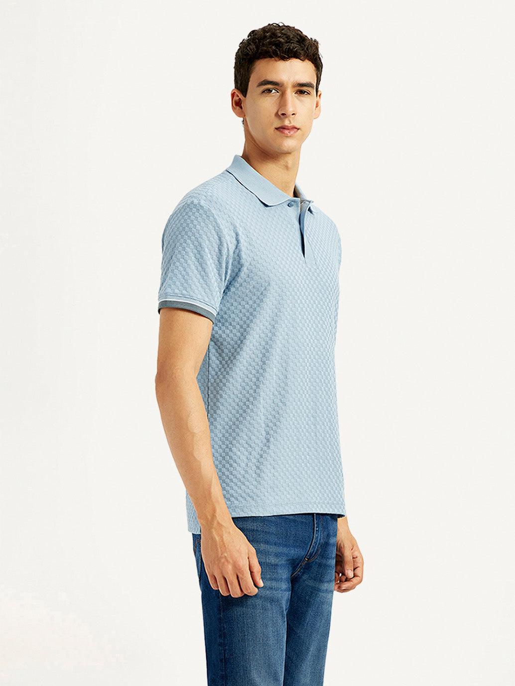 Men'S Solid Light Blue Slim Fit Polo T-Shirt