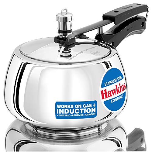 Hawkins 3 Litre Contura Pressure Cooker, Stainless Steel Inner Lid Cooker, Handi Cooker, Induction Cooker, Silver (SSC30)