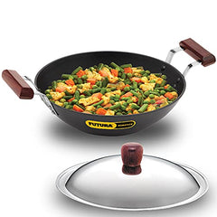 Hawkins Futura 2.5 Litre Deep Fry Pan, Non Stick Kadai with Stainless Steel Lid, Flat Bottom Induction Kadhai, Black (IND25S)