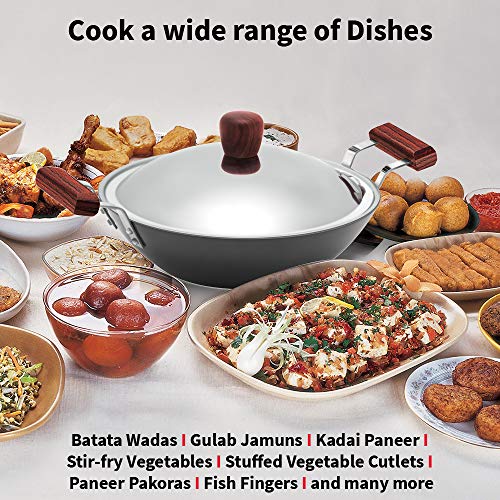 Hawkins Futura 2.5 Litre Deep Fry Pan, Non Stick Kadai with Stainless Steel Lid, Flat Bottom Induction Kadhai, Black (IND25S)