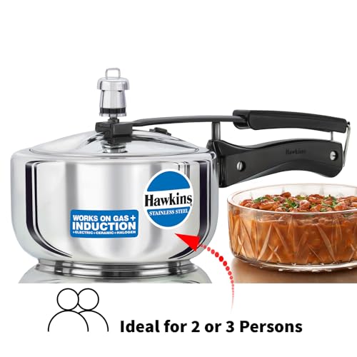 Hawkins 2 Litre Pressure Cooker, Stainless Steel Inner Lid Cooker, Induction Cooker, Silver (HSS20)