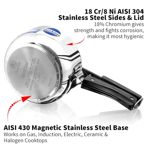 Hawkins 2 Litre Pressure Cooker, Stainless Steel Inner Lid Cooker, Induction Cooker, Silver (HSS20)