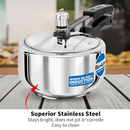 Hawkins 2 Litre Pressure Cooker, Stainless Steel Inner Lid Cooker, Induction Cooker, Silver (HSS20)