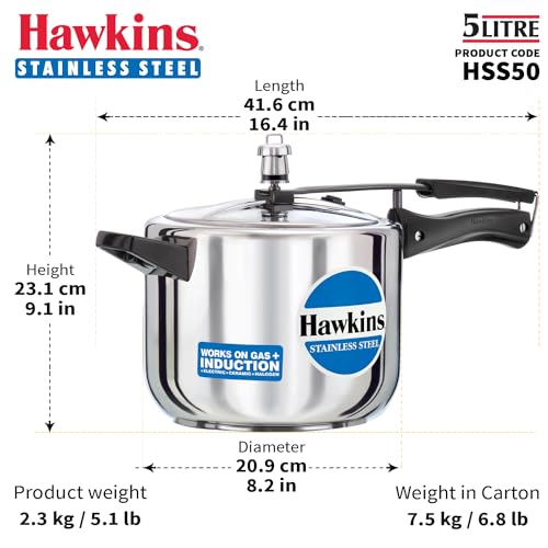 Hawkins 2 Litre Pressure Cooker, Stainless Steel Inner Lid Cooker, Induction Cooker, Silver (HSS20)