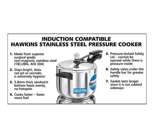 Hawkins 2 Litre Pressure Cooker, Stainless Steel Inner Lid Cooker, Induction Cooker, Silver (HSS20)