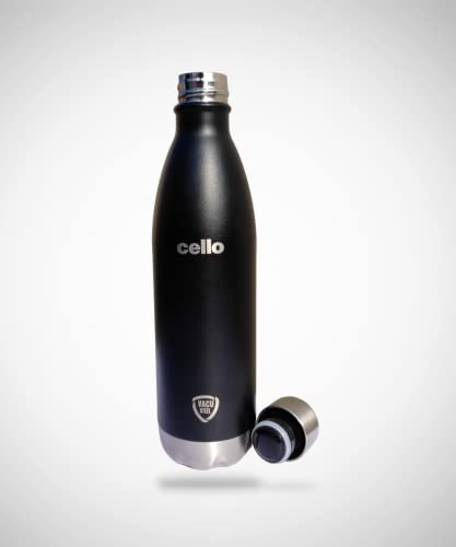 Cello Duro Swift Stainless Steel Double Walled Water Bottle, Hot and Cold, 750ml, 1pc, Black