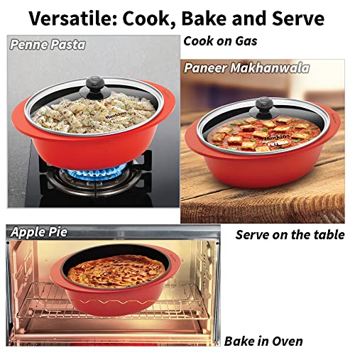 Hawkins 3 Litre Dutch Oven, Nonstick Biryani Pot, Red Ceramic Coated Casserole, Cooking Pot, Saute Pan, Red (DCDO3G)