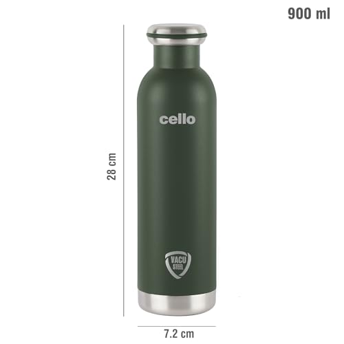 Cello Duro Tuff Steel Series Mac Flask, 900ml, Green | Hot and Cold Stainless Steel Water Bottle | Durable DTP Coating |Vacuum Insulated Bottle for Travel, Home, Office, School