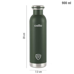 Cello Duro Tuff Steel Series Mac Flask, 900ml, Green | Hot and Cold Stainless Steel Water Bottle | Durable DTP Coating |Vacuum Insulated Bottle for Travel, Home, Office, School