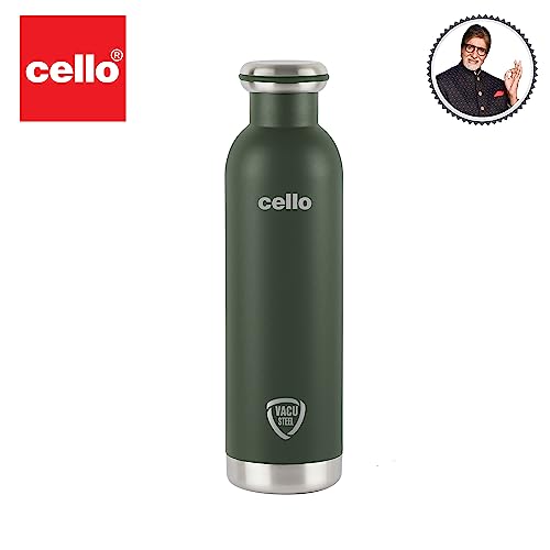 Cello Duro Tuff Steel Series Mac Flask, 900ml, Green | Hot and Cold Stainless Steel Water Bottle | Durable DTP Coating |Vacuum Insulated Bottle for Travel, Home, Office, School