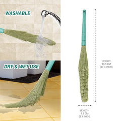 Spotzero By Milton Zero Dust Floor Broom with Long Handle, XL, No Dust Broom Stick for Home Floor Ceiling Cleaning Jhadu, Made of Washable Fibers, 3X Durable, Pack of 1, Aqua Green