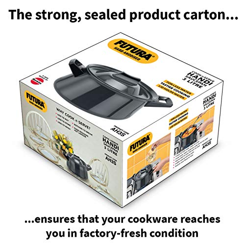 Hawkins Futura 3 Litre Handi, Hard Anodised Sauce Pan and Lid, Saucepan with Two Short Handles, Biryani Handi, Black (AH3S), Aluminium