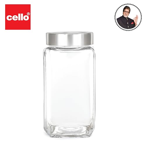 Cello Cube Glass Jar (Transparent, 2250ml)