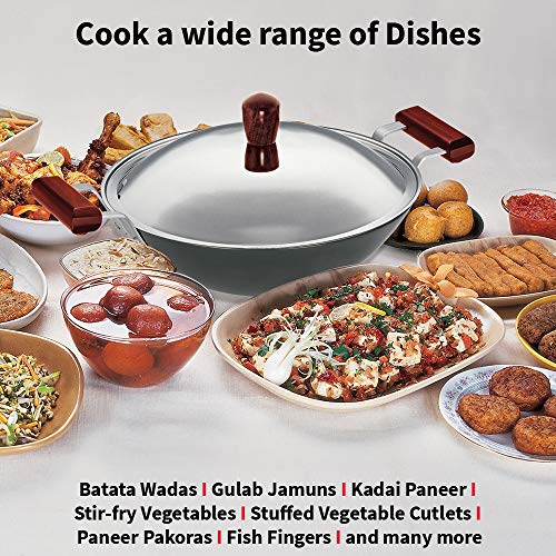Hawkins Futura 3.75 Litre Deep Fry Pan, Hard Anodised Kadai with Stainless Steel Lid, Flat Bottom Induction Kadhai, Black (IAD375S)