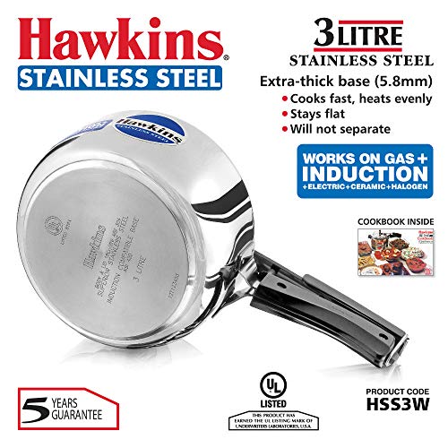 Hawkins 2 Litre Pressure Cooker, Stainless Steel Inner Lid Cooker, Induction Cooker, Silver (HSS20)