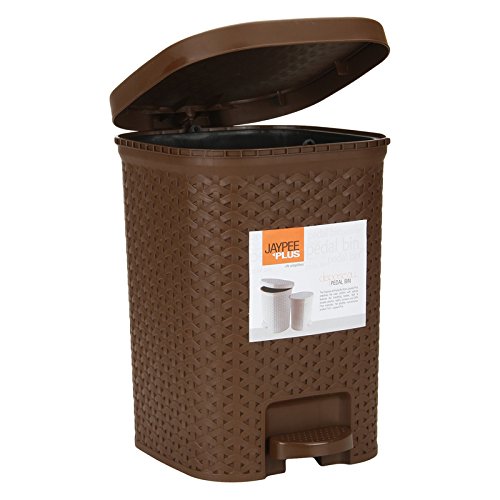 Jaypee Plus Dispose all Square Dustbin with Removable Plastic Bucket | Garbage Bin Trash Can Pedal Waste Bin |Square Shape Dustbin For Home, Kitchen, Bathroom & Office, 7 Litre, Brown