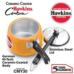 Hawkins 3 Litre Contura Pressure Cooker, Ceramic Coated Handi Inner Lid Cooker, Mustard Yellow (CMY30)
