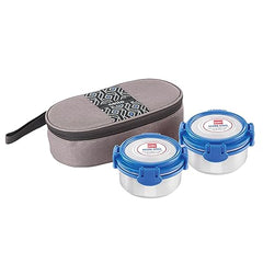 CELLO MF Ultra Lunch Box Set of 2, 640ml, Blue | Lunch Boxes with 4-Sided Click Lock | Tiffin Box with Jacket and Steel Fork & Spoon | Healthy and Portable Meals for Office, School, Outdoor