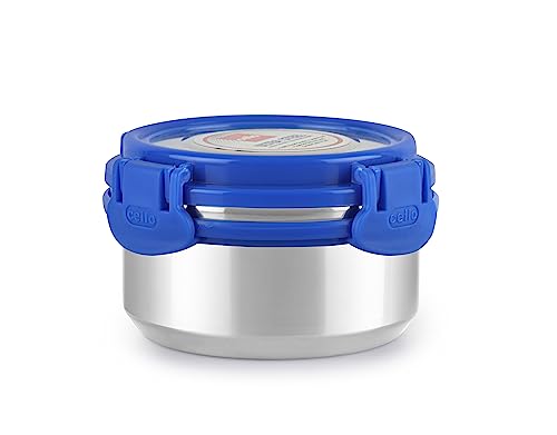 CELLO MF Ultra Lunch Box Set of 2, 640ml, Blue | Lunch Boxes with 4-Sided Click Lock | Tiffin Box with Jacket and Steel Fork & Spoon | Healthy and Portable Meals for Office, School, Outdoor