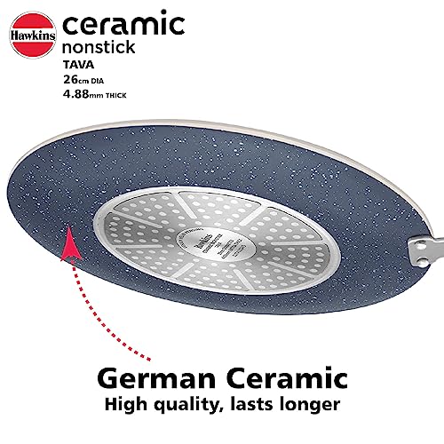 Hawkins Ceramic Nonstick 2.5 Litre Deep Kadhai, Induction Deep Fry Pan with Glass Lid, Granite Kadai (ICK25G)