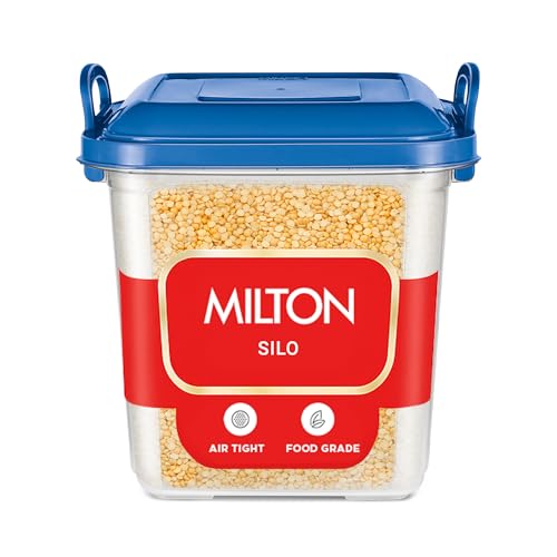 MILTON Silo 18 Plastic Storage Container with Side Lock Handles, 1 Piece, 18 Litres, Blue, Transparent Boxes, Stackable and Nestable Dabba, Kitchen Containers for Grains, Cereals, Atta Box