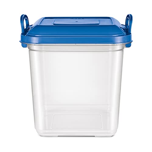 MILTON Silo 18 Plastic Storage Container with Side Lock Handles, 1 Piece, 18 Litres, Blue, Transparent Boxes, Stackable and Nestable Dabba, Kitchen Containers for Grains, Cereals, Atta Box