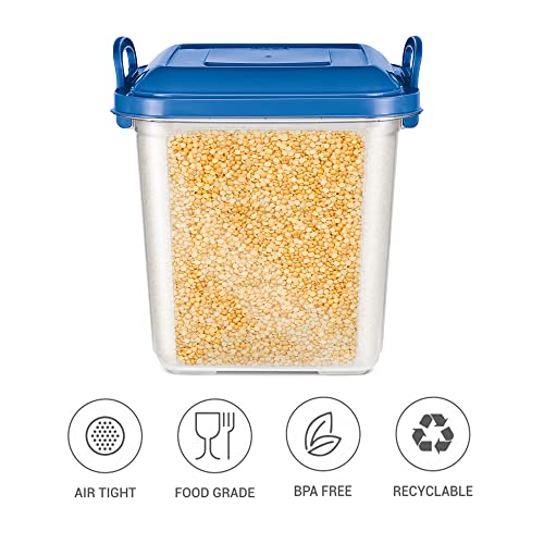 MILTON Silo 18 Plastic Storage Container with Side Lock Handles, 1 Piece, 18 Litres, Blue, Transparent Boxes, Stackable and Nestable Dabba, Kitchen Containers for Grains, Cereals, Atta Box