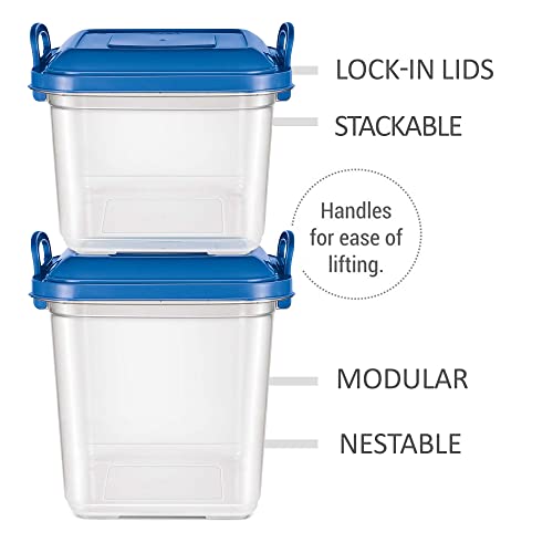 MILTON Silo 18 Plastic Storage Container with Side Lock Handles, 1 Piece, 18 Litres, Blue, Transparent Boxes, Stackable and Nestable Dabba, Kitchen Containers for Grains, Cereals, Atta Box