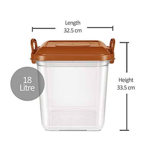 MILTON Silo 18 Plastic Storage Container with Side Lock Handles, 1 Piece, 18 Litres, Blue, Transparent Boxes, Stackable and Nestable Dabba, Kitchen Containers for Grains, Cereals, Atta Box