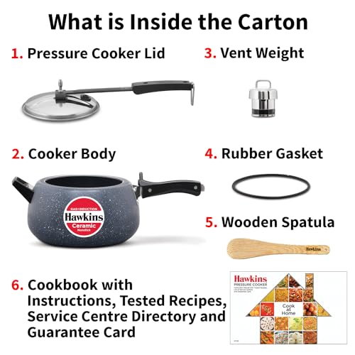 Hawkins 5 Litre Ceramic Nonstick Pressure Cooker, Induction Inner Lid Cooker, Granite Contura shaped Cooker, Blue (ICC50)