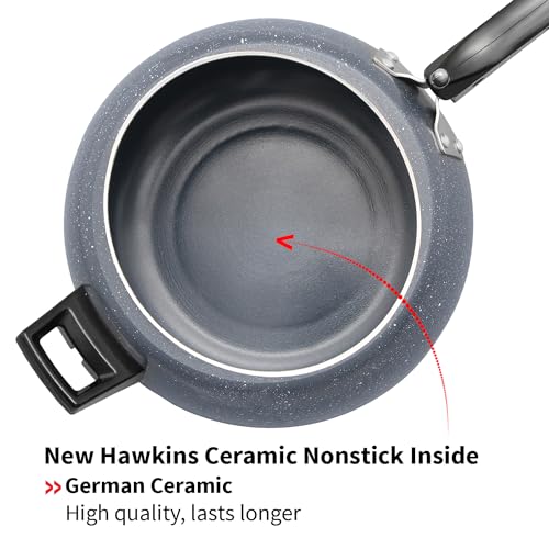 Hawkins 5 Litre Ceramic Nonstick Pressure Cooker, Induction Inner Lid Cooker, Granite Contura shaped Cooker, Blue (ICC50)